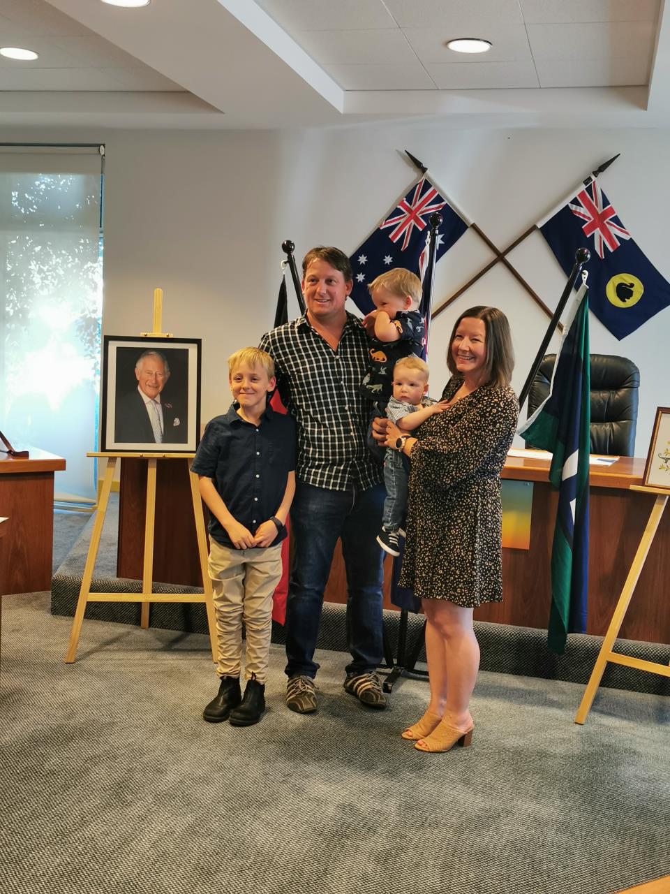 Kojonup’s newest Australian Citizen, Aimee Lenz, with her family – 7 May