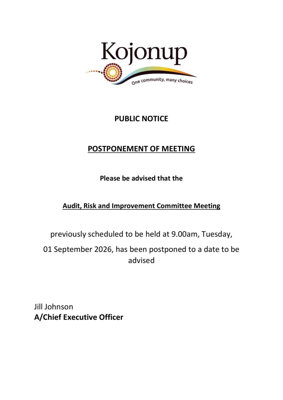Public Notice - Postponement of Committee Meeting - ARIC Meeting - 01