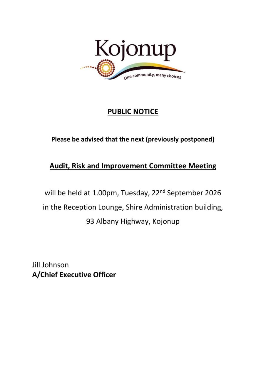 Public Notice - ARIC Meeting - 22nd September 2026