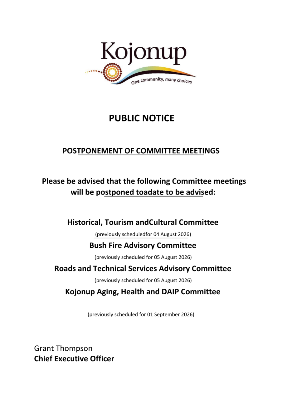 Public Notice - Postponement of Committee Meetings