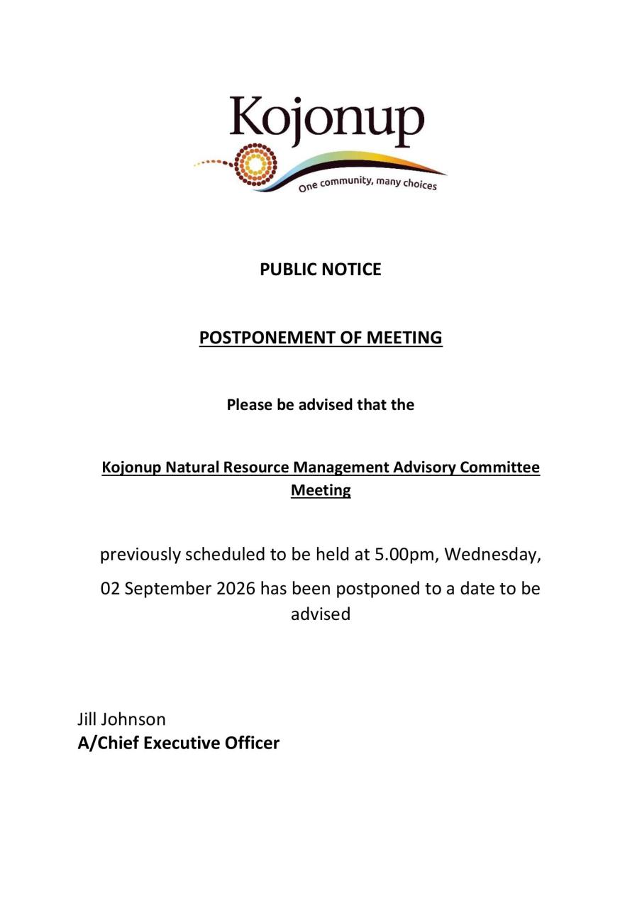 Public Notice - NRM Committee Meeting - 02 September 2026 - Postponement