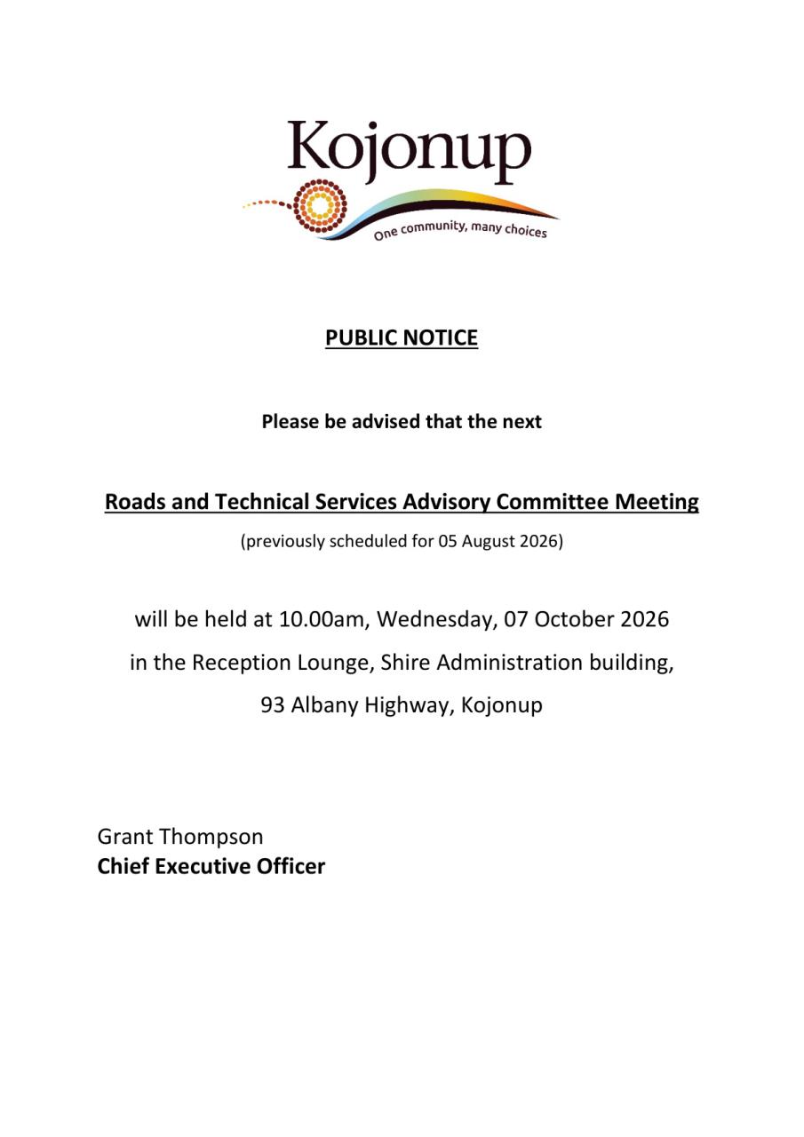 Public Notice - Roads and Technical Services Advisory Committee Meeting -