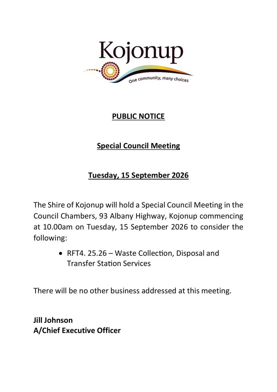 Public Notice - Special Council Meeting - 15 September 2026