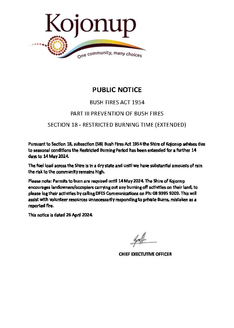 Public Notice - Restricted Burning Time (Lifted) - 11 May 2024